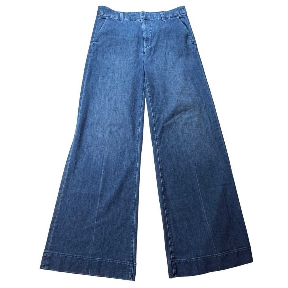 Frank & Eileen Village Jeans Womens 4 Wide Leg Blue Denim Made in USA High Rise